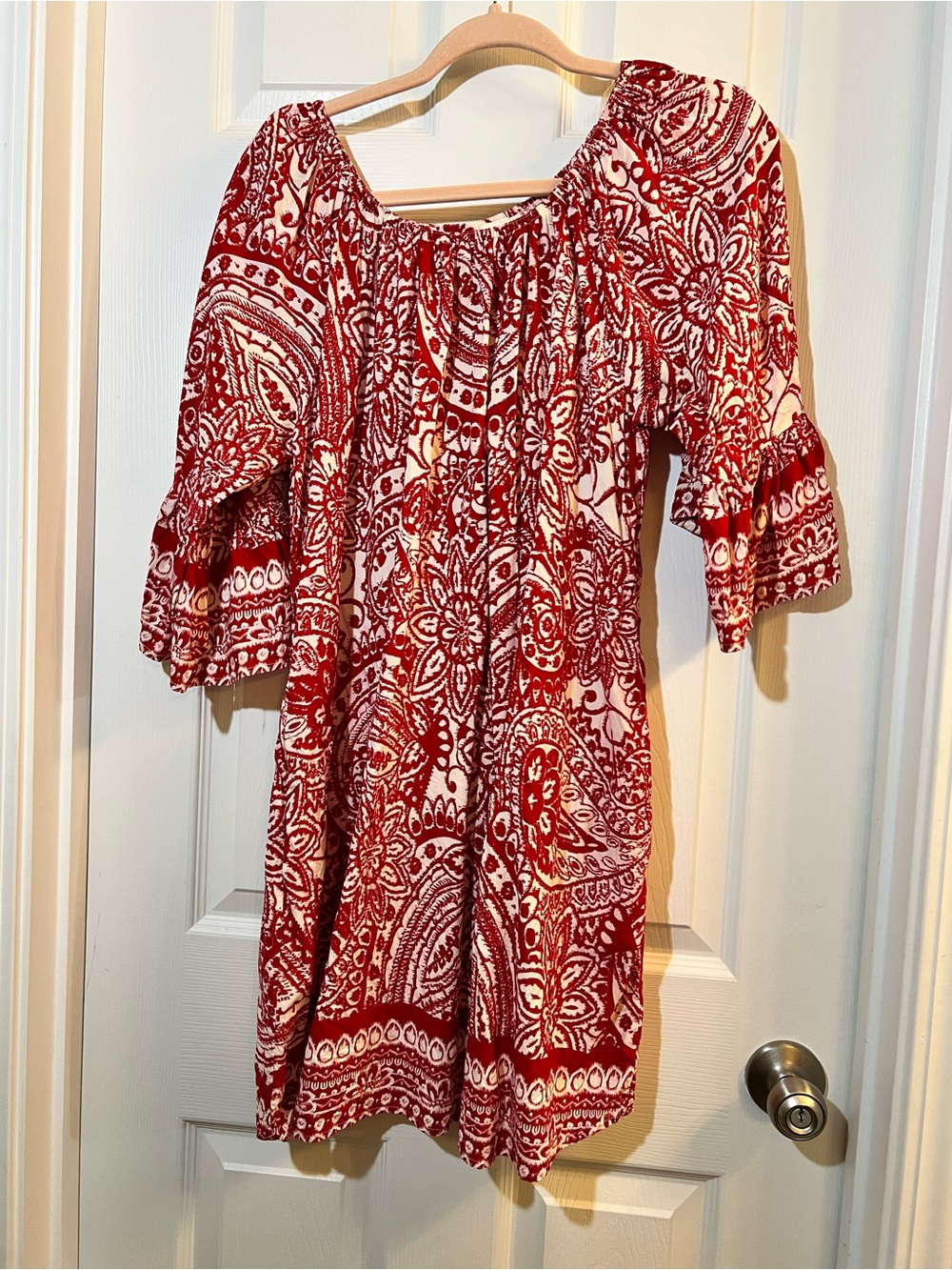 🦋 Umgee Red Paisley Off-Shoulder Midi Dress xlarge